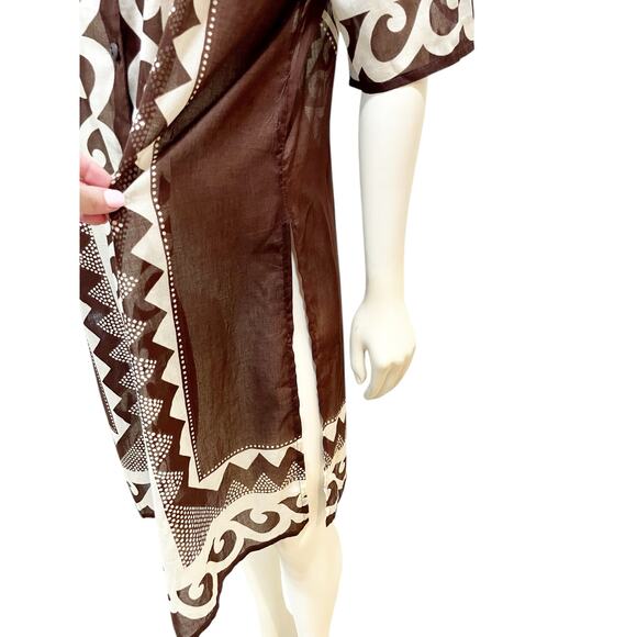 Gottex Brown White Cotton Button Down Swim Coverup Medium - Picture 5 of 9